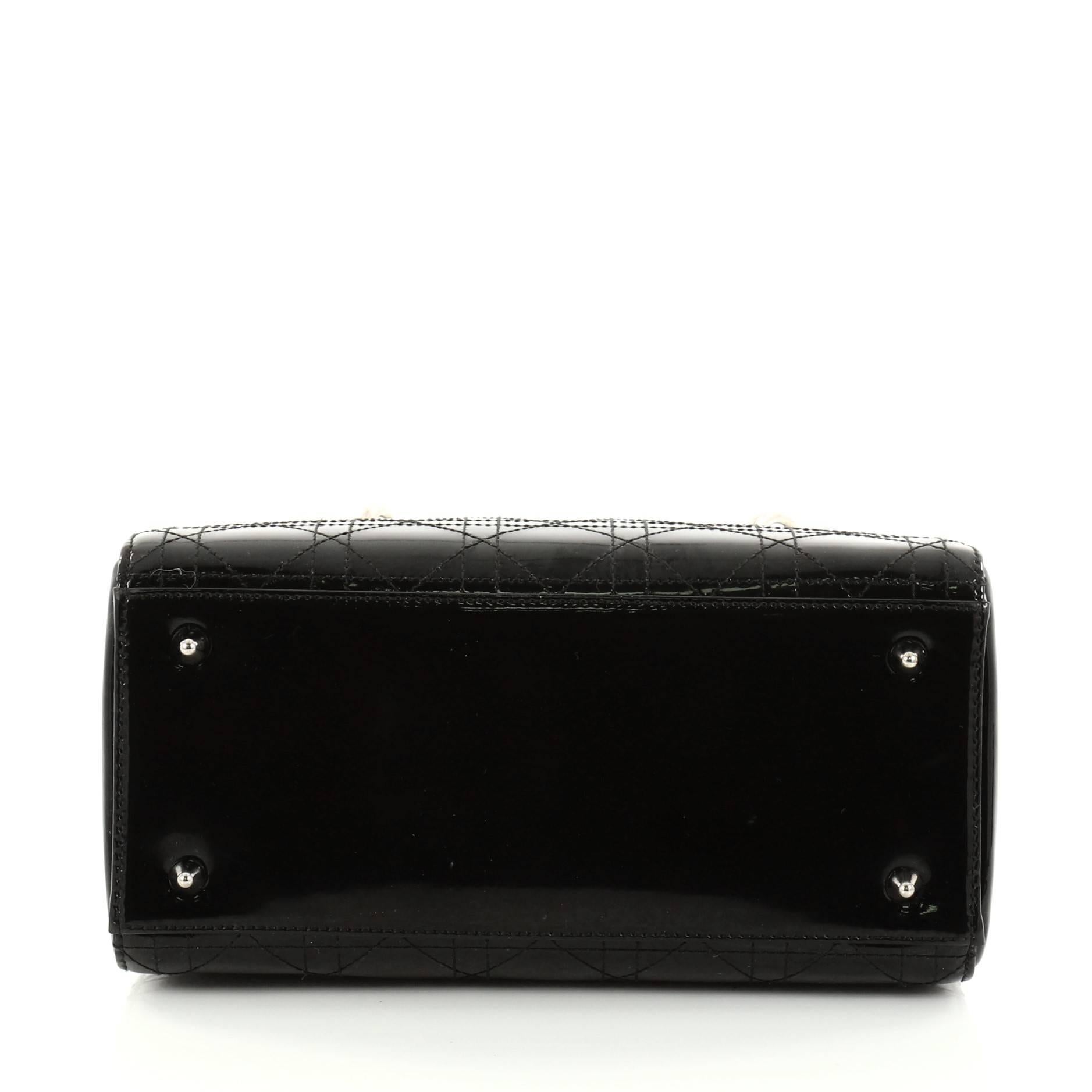 Black Christian Dior Lady Dior Handbag Stitched Cannage Patent Medium