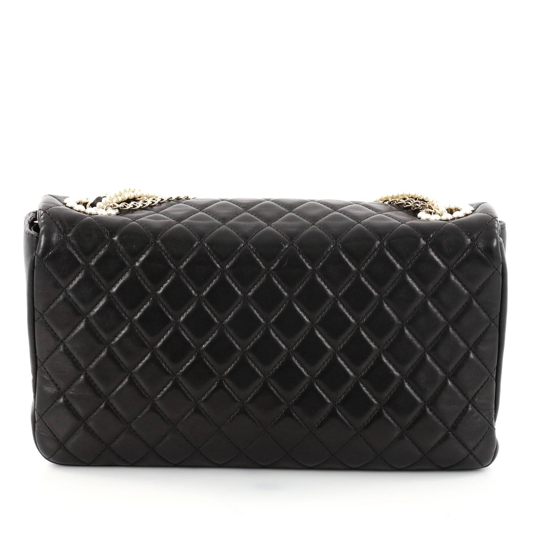 Black Chanel Westminster Pearl Chain Flap Bag Quilted Lambskin Medium
