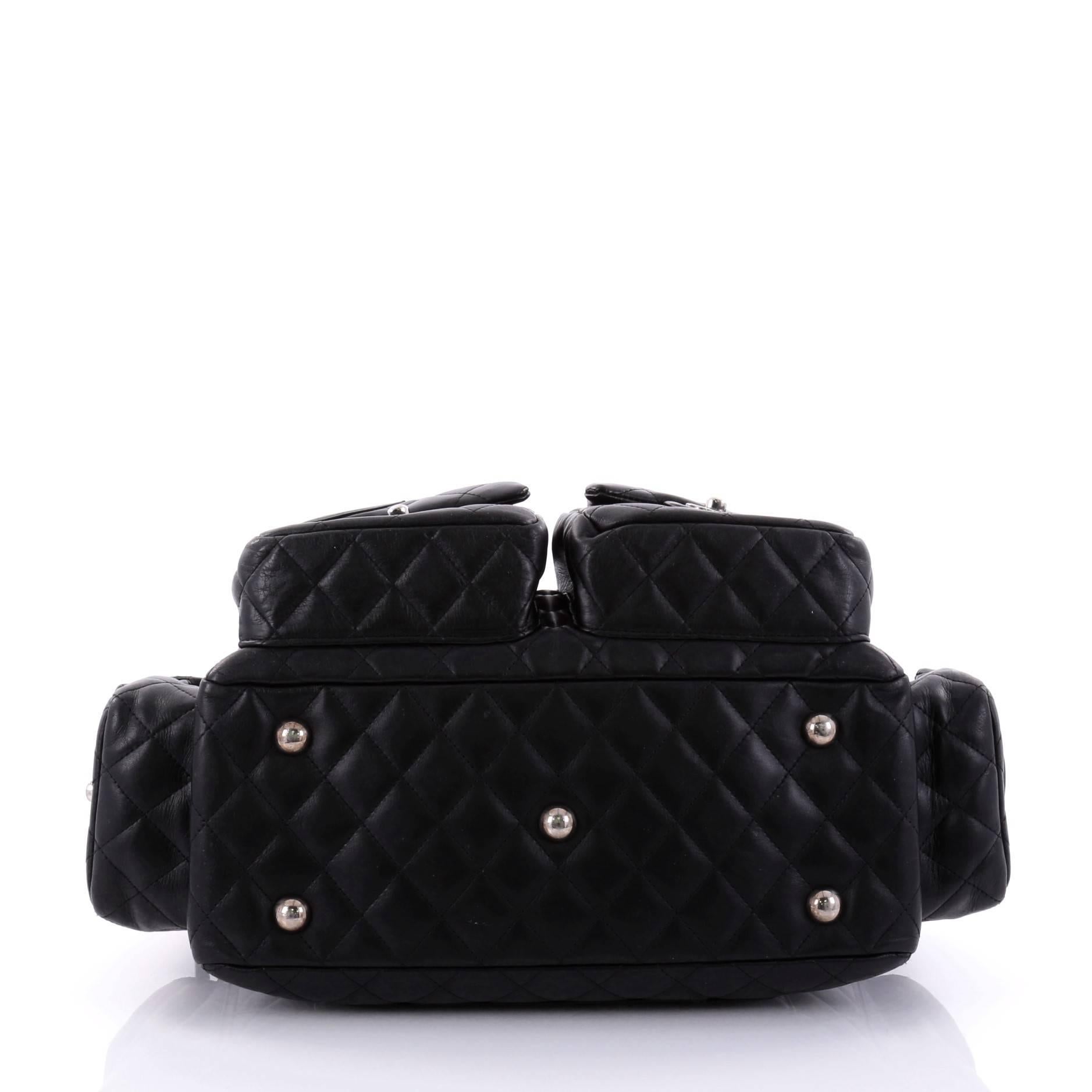 Black Chanel Cambon Multipocket Reporter Handbag Quilted Lambskin Large