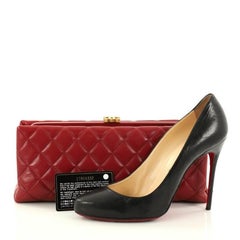 Chanel CC Clasp Frame Clutch Quilted Lambskin Long