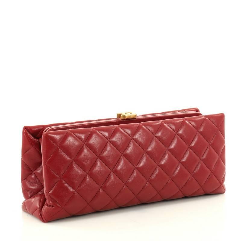 Red Chanel CC Clasp Frame Clutch Quilted Lambskin Long
