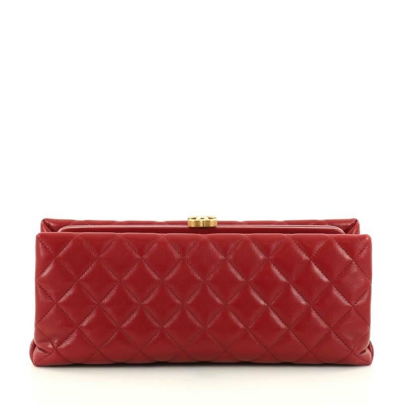 Chanel CC Clasp Frame Clutch Quilted Lambskin Long In Good Condition In NY, NY