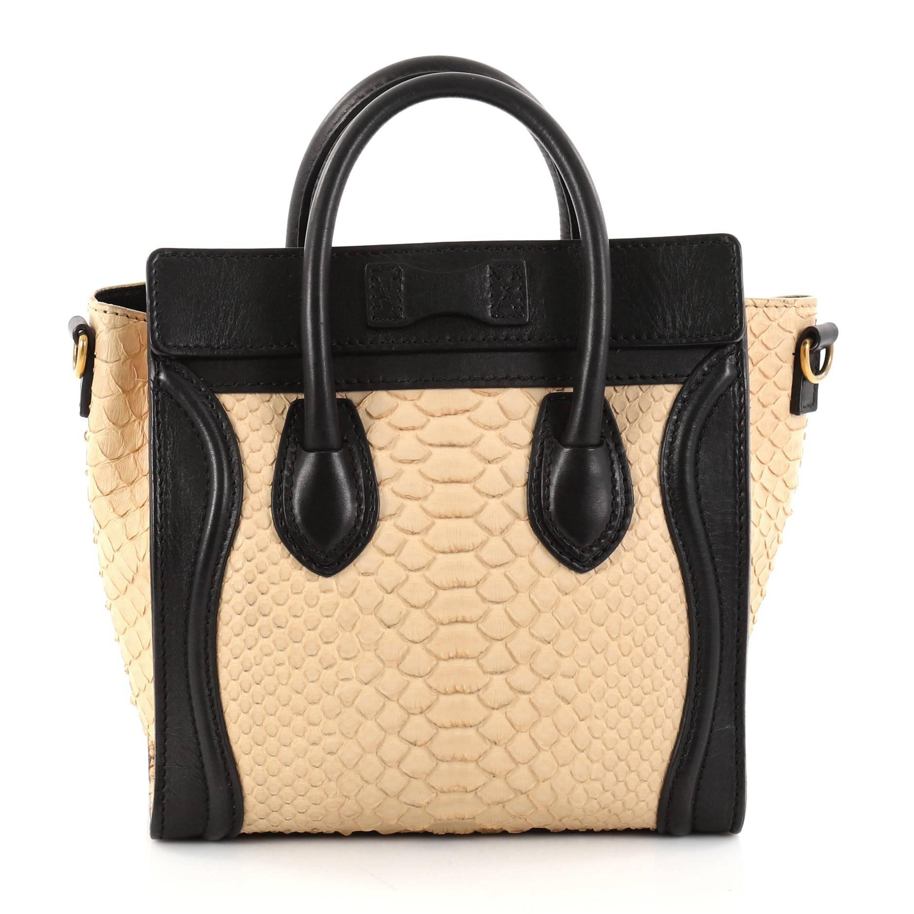 Celine Luggage Handbag Python and Leather Nano In Good Condition In NY, NY