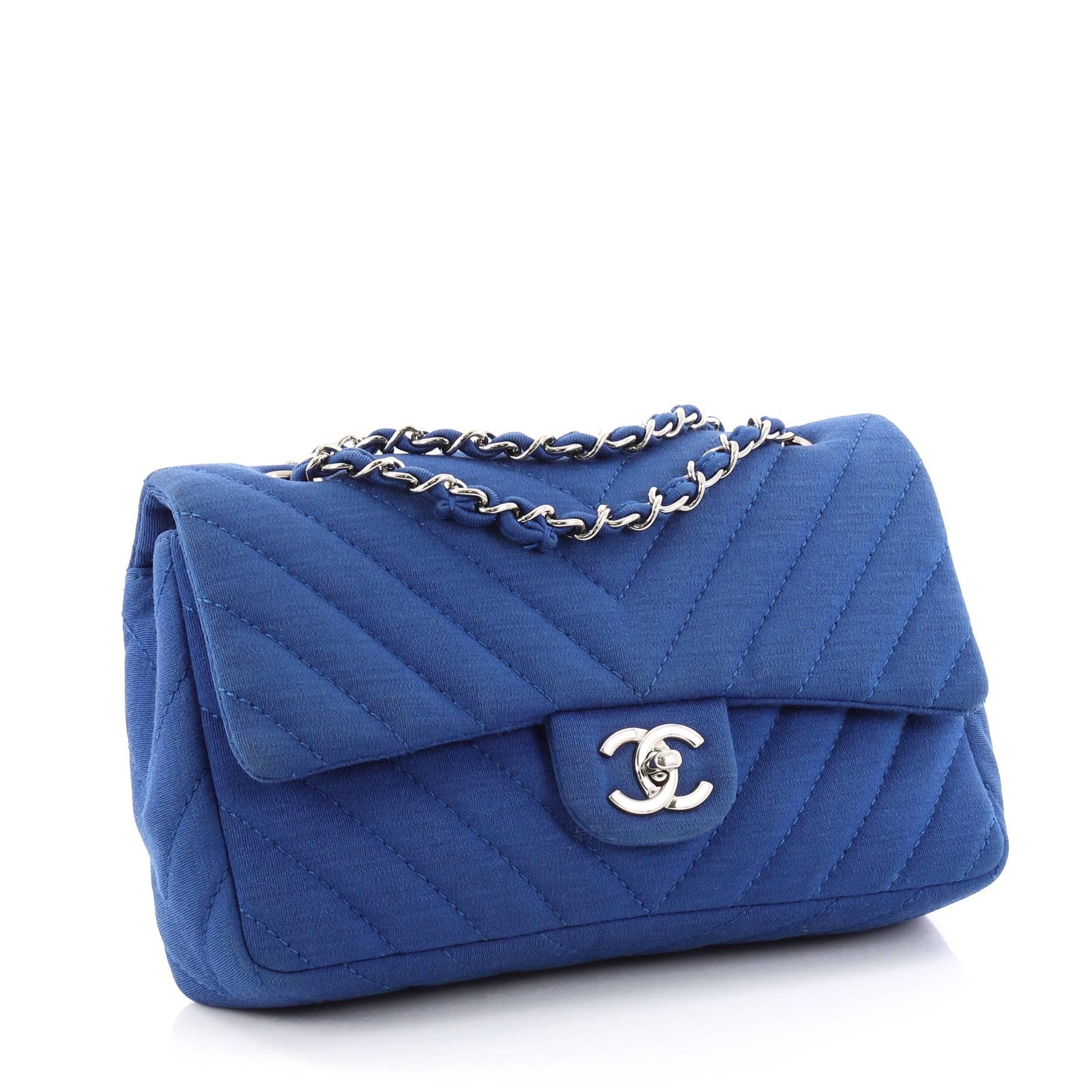 Chanel Classic Single Flap Bag Chevron Jersey Mini In Good Condition In NY, NY