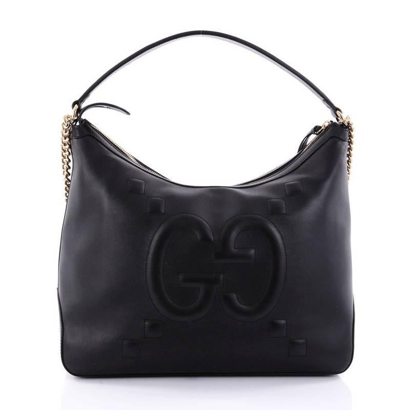 Gucci Chain Hobo GucciGhost Embossed Leather Large In Good Condition In NY, NY