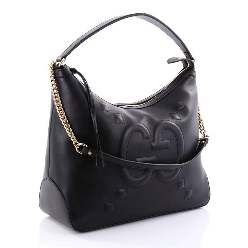 Black Gucci Chain Hobo GucciGhost Embossed Leather Large