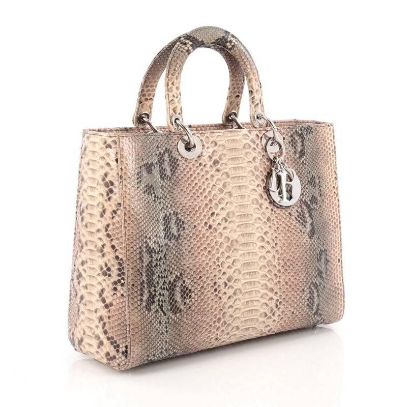 Brown Christian Dior Lady Dior Handbag Python Large