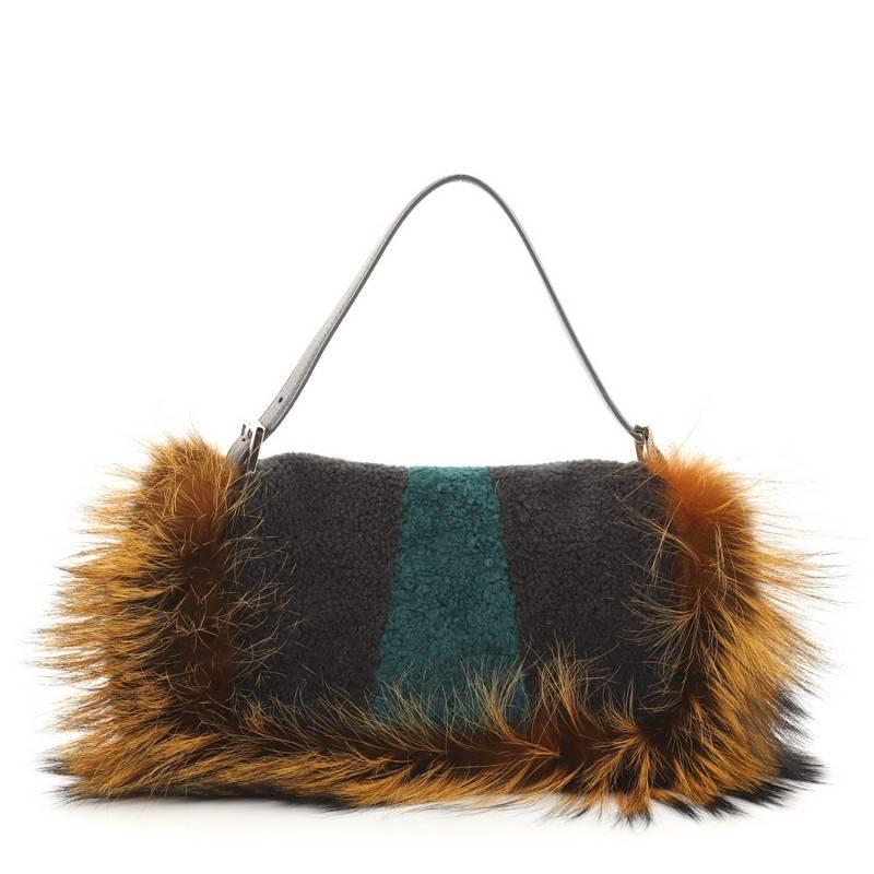 Black Fendi Monster Baguette Shearling with Fox Fur