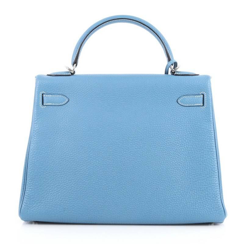 Women's or Men's Hermes Kelly Handbag Blue Jean Togo with Palladium Hardware 32