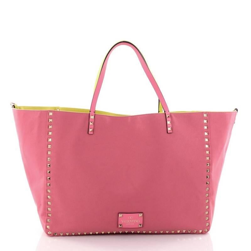 Pink Valentino Rockstud Reversible Convertible Tote Leather Large