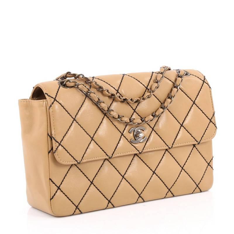 Beige Chanel Surpique Flap Bag Quilted Leather Jumbo