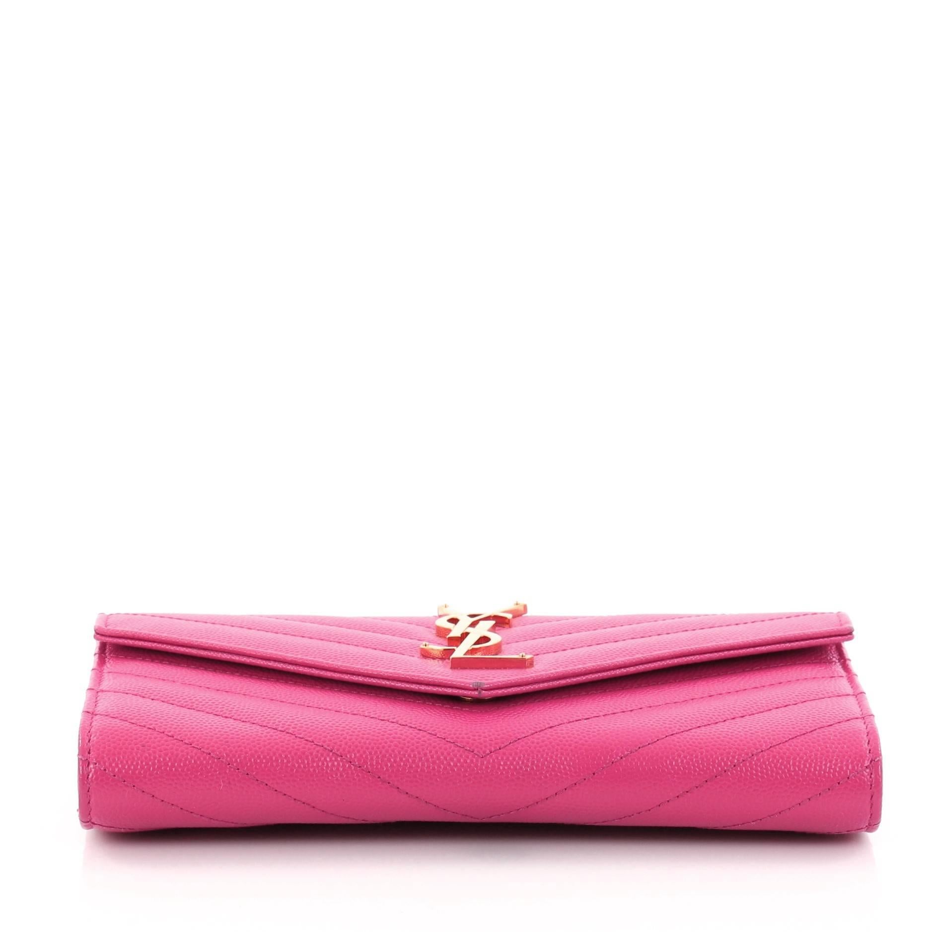 Pink Saint Laurent Classic Monogram Flap Wallet Matelasse Chevron Leather Large