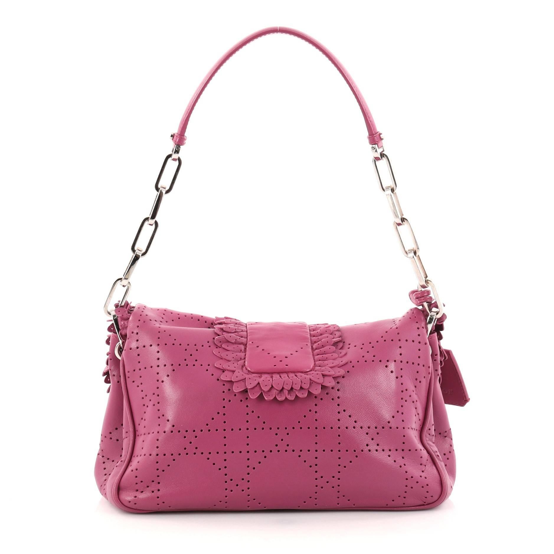 Pink Christian Dior New Lock Ruffle Flap Bag Perforated Leather