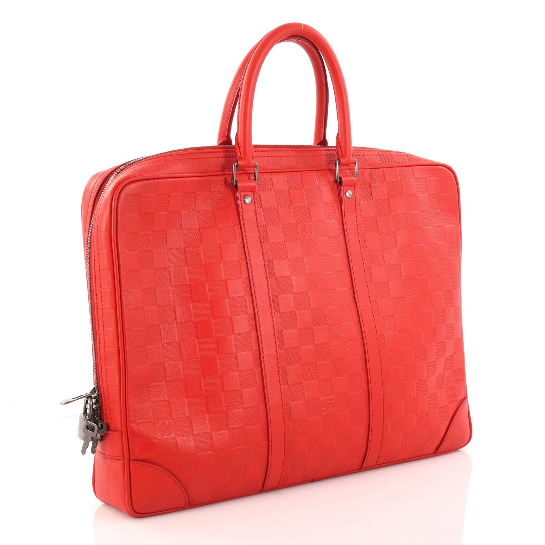 Red Louis Vuitton Porte-Documents Voyage Briefcase Damier Infini Leather 