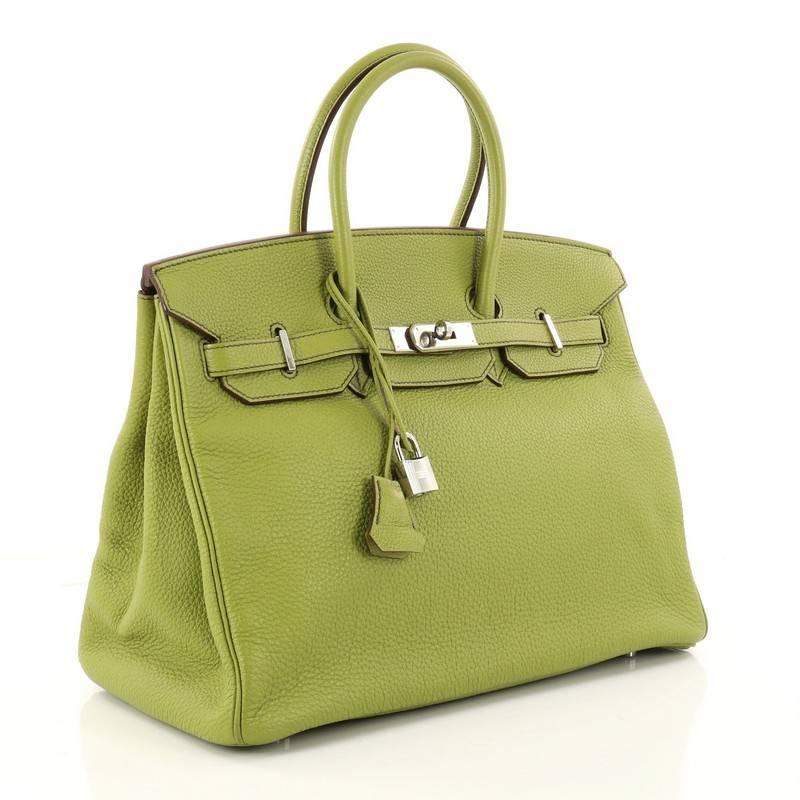 Brown Hermes Birkin Handbag Vert Anis Togo with Palladium Hardware 35