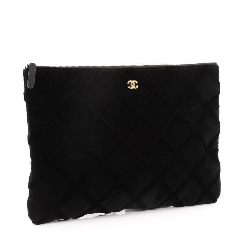 Black Chanel Cosmetic Pouch Quilted Velvet Large