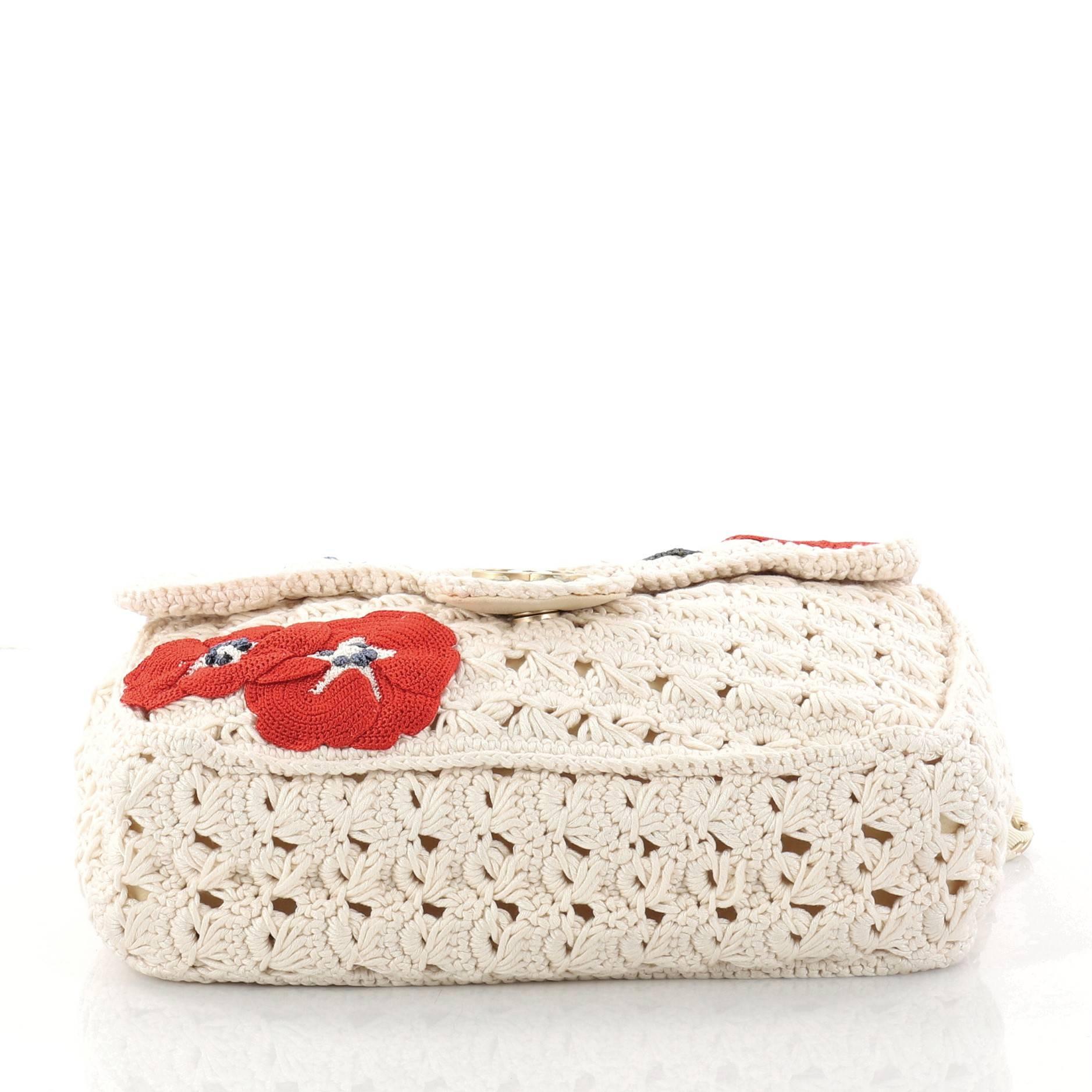 Women's Chanel Camellia Crochet Flap Bag Fabric Small 
