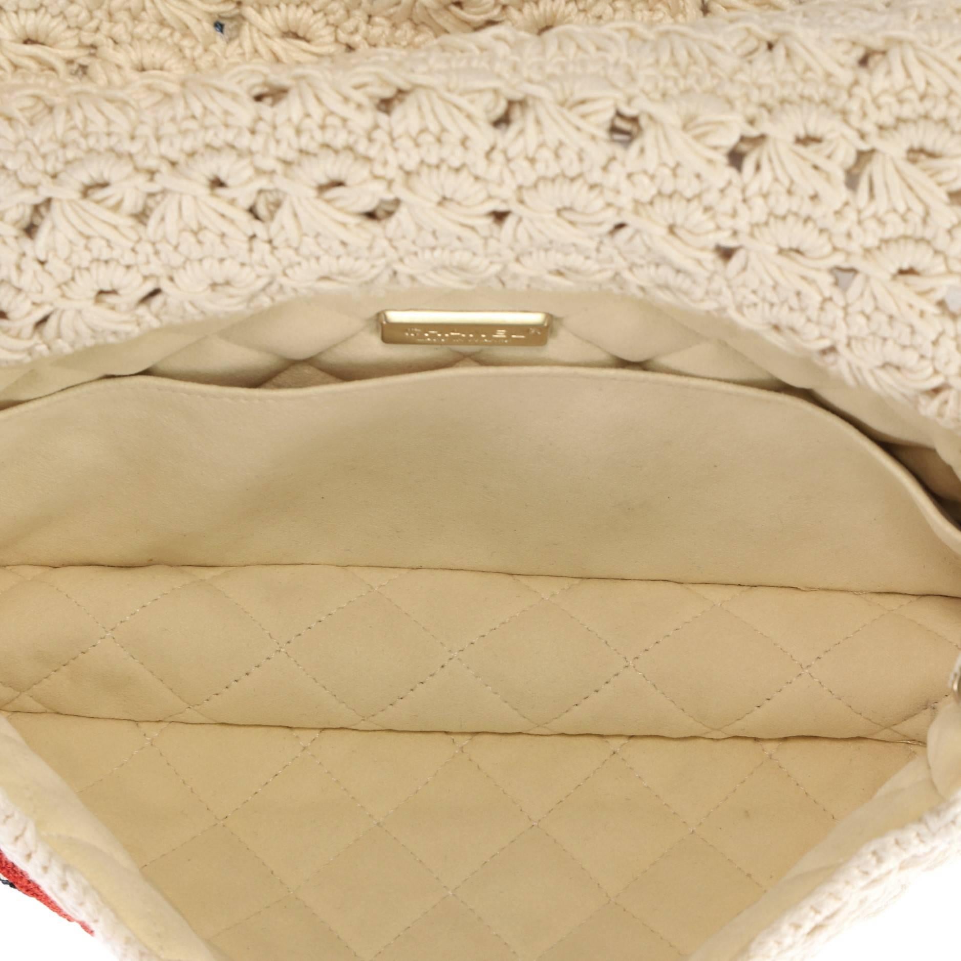 Chanel Camellia Crochet Flap Bag Fabric Small  1