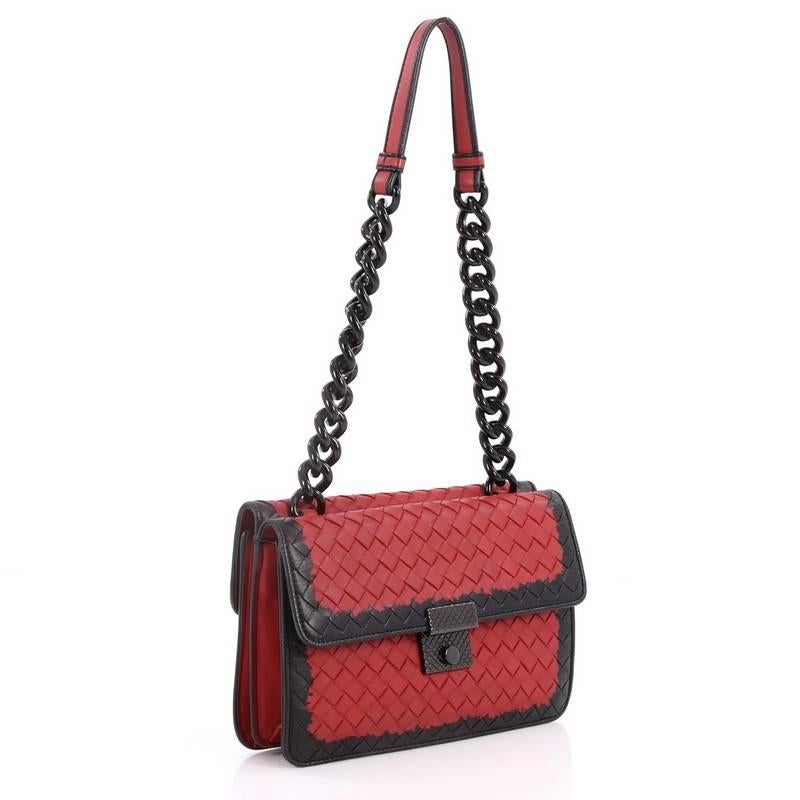 Red Bottega Veneta Glass Shoulder Bag Intrecciato Nappa with Snakeskin Small