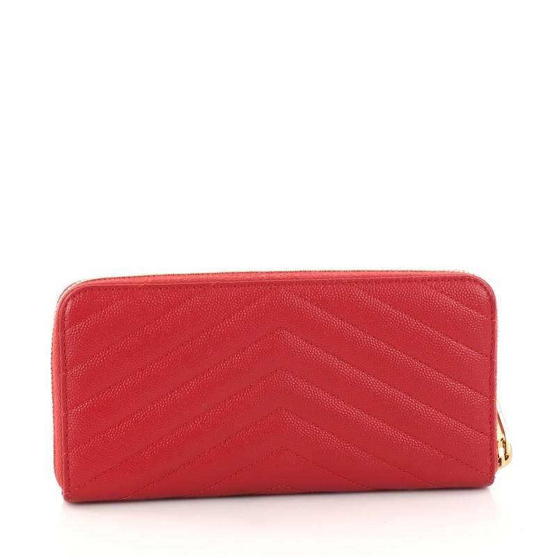 Saint Laurent Classic Monogram Zip Around Wallet Matelasse Chevron Leather In Good Condition In NY, NY