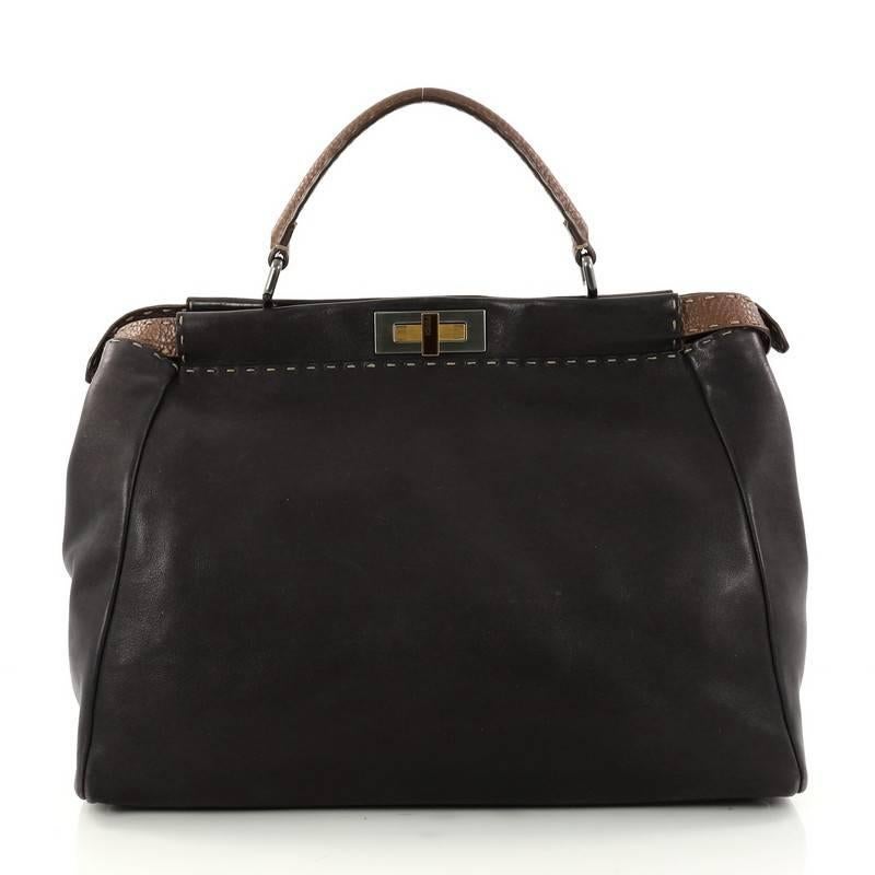 Fendi Bicolor Selleria Peekaboo Large Leather Handbag  In Good Condition In NY, NY