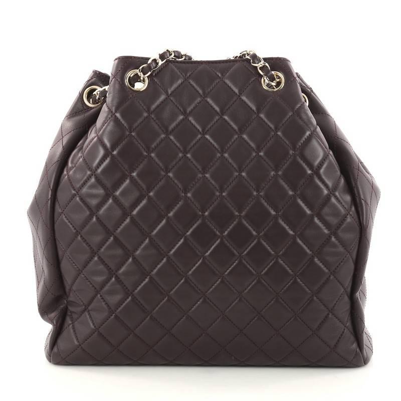 Black Chanel Drawstring CC Lock Quilted Lambskin Medium Bucket Bag 
