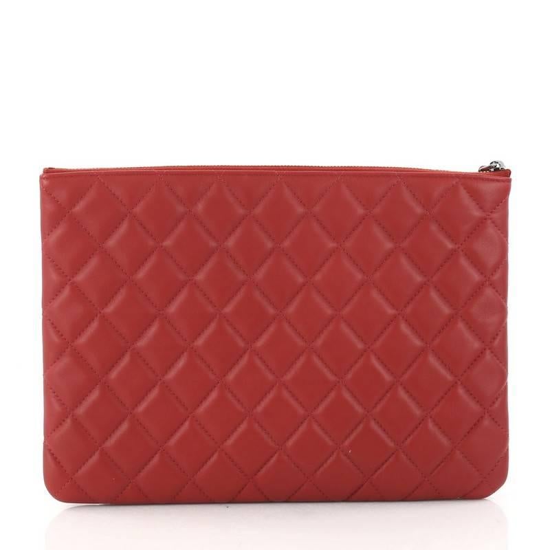 Red Chanel Quilted Lambskin Medium O Case Clutch 