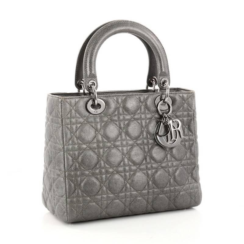 Gray Christian Dior Lady Dior Handbag Cannage Quilt Grained Calfskin Medium