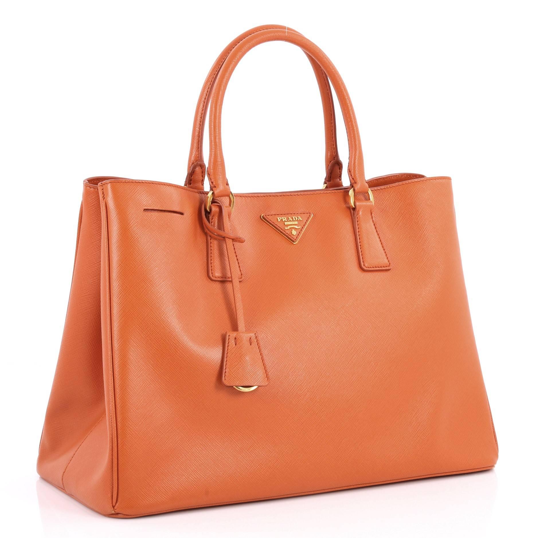 Orange Prada Lux Open Tote Saffiano Leather Medium