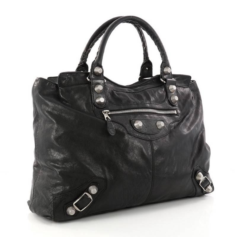 Black Balenciaga RTT Tote Giant Studs Leather