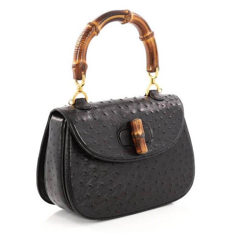 Gucci Vintage Bamboo Convertible Top Handle Bag Ostrich Medium at 1stDibs