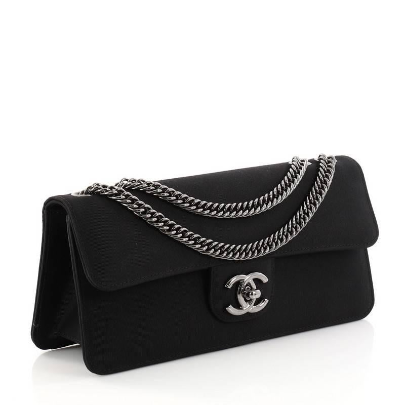 Black Chanel Turnlock Flap Shoulder Bag Grosgrain East West