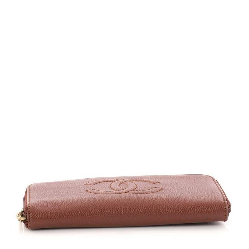 Brown Chanel Timeless CC Zipped Wallet Caviar Long