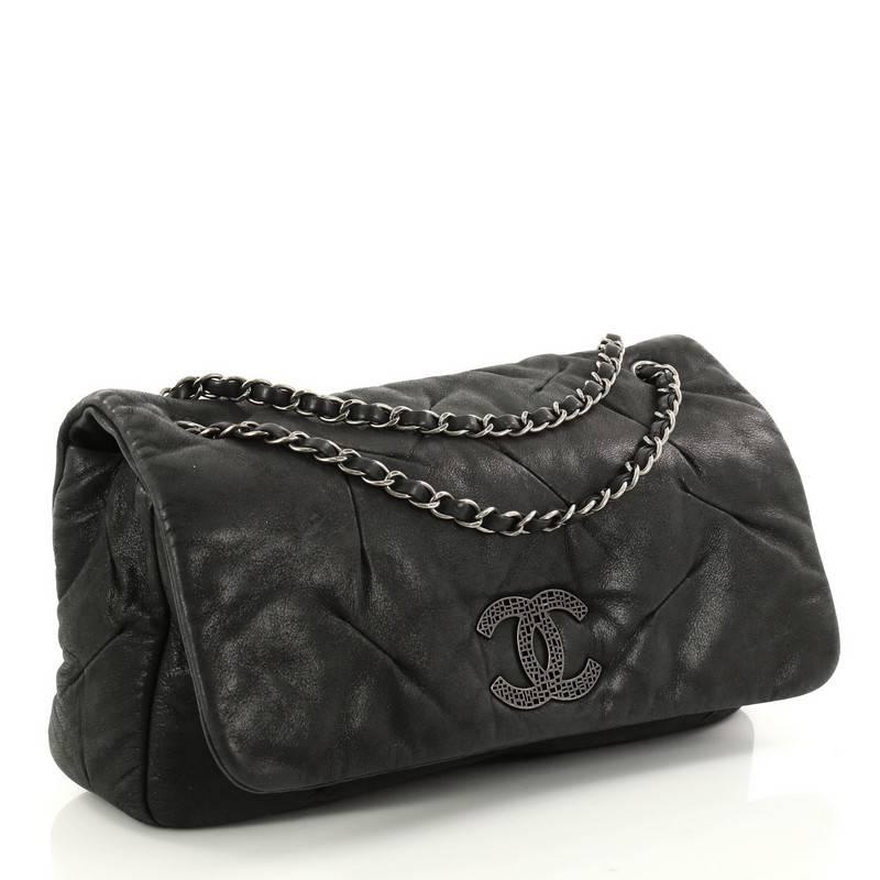 Black Chanel Glint Flap Bag Iridescent Calfskin East West