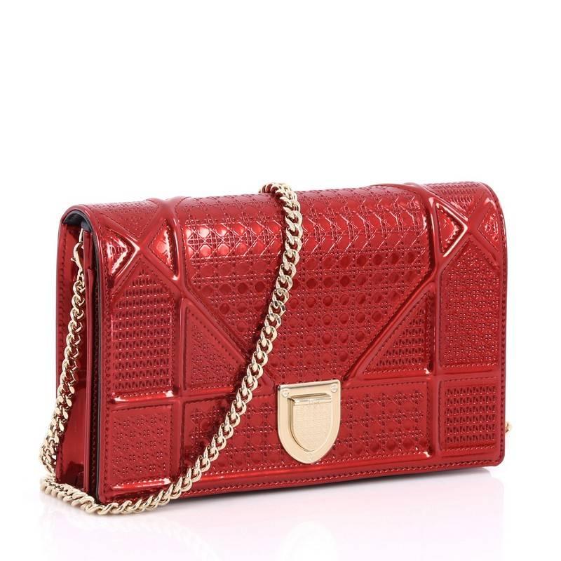 Red Christian Dior Diorama Wallet on Chain Cannage Embossed Calfskin