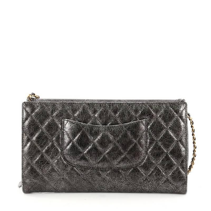 Chanel Zip Away Chain Clutch Crackled Calfskin In Good Condition In NY, NY