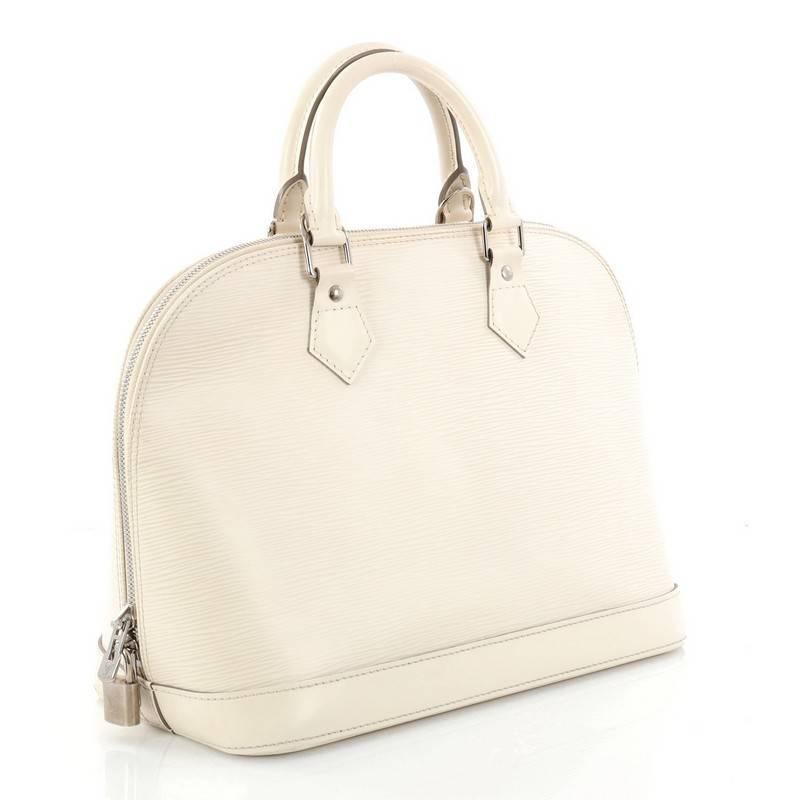 White Louis Vuitton Alma Handbag Epi Leather PM