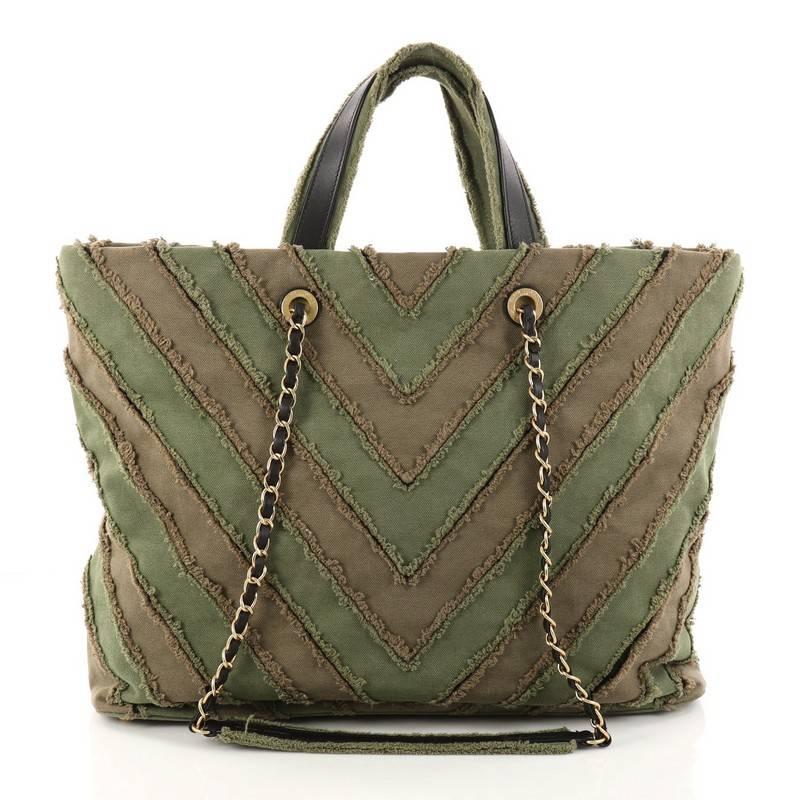 Chanel Shopping Tote Chevron Canvas Patchwork Large In Good Condition In NY, NY
