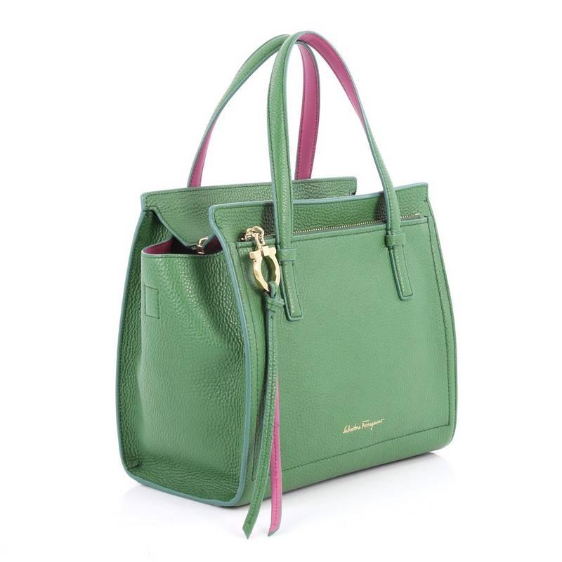 Green Salvatore Ferragamo Amy Tote Pebbled Leather Mini