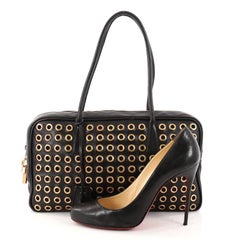 Prada Grommet Zip Top Handle Bag Leather Small