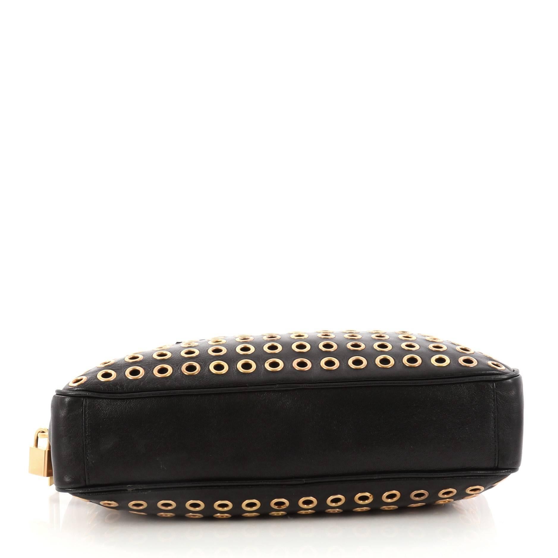 Black Prada Grommet Zip Top Handle Bag Leather Small 