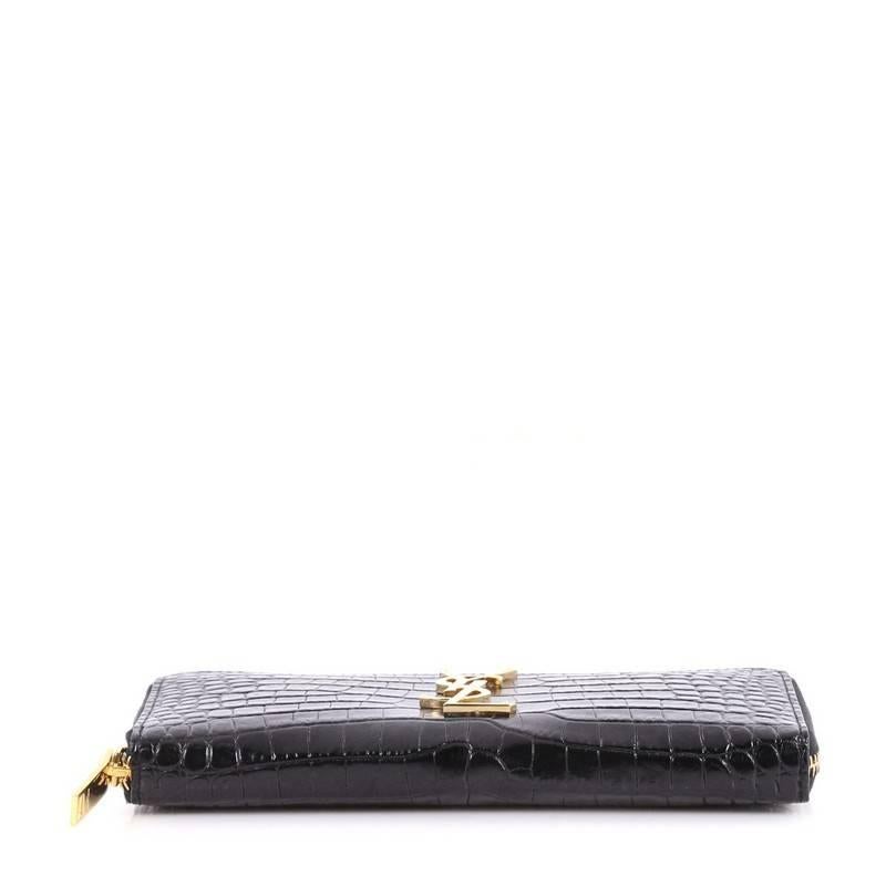 Women's Saint Laurent Classic Monogram Zip Around Wallet Crocodile Embossed Leather 