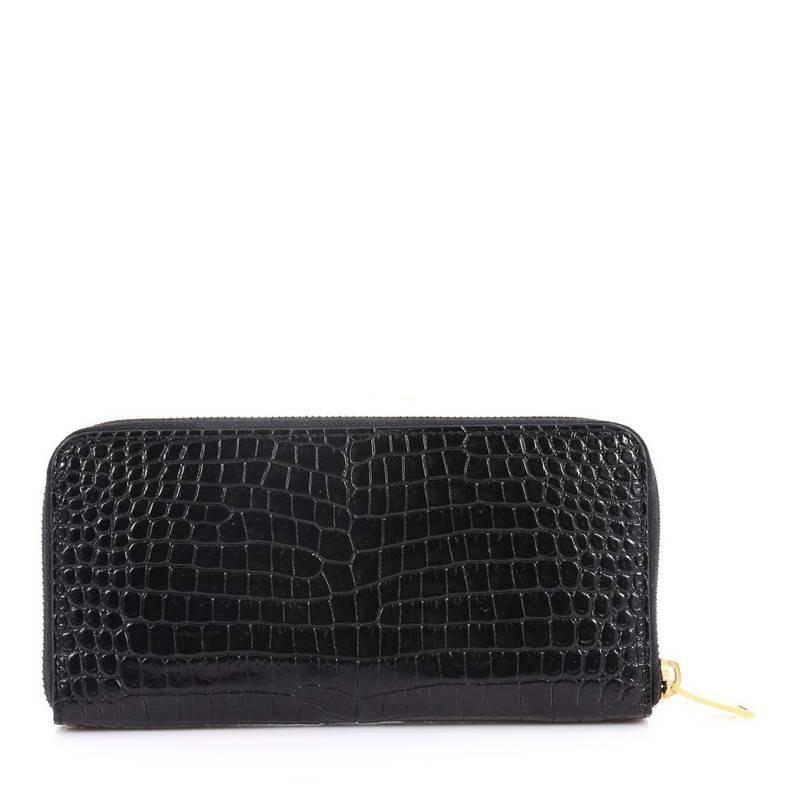 Saint Laurent Classic Monogram Zip Around Wallet Crocodile Embossed Leather  In Excellent Condition In NY, NY