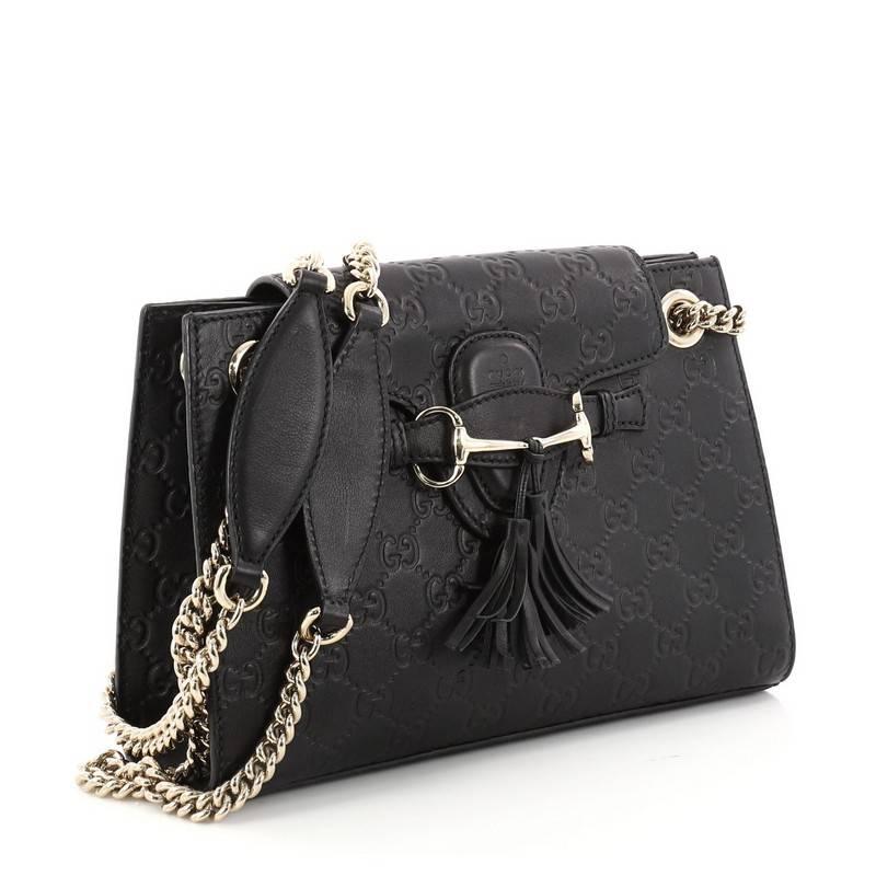 Black Gucci Emily Chain Flap Shoulder Bag Guccissima Leather Small
