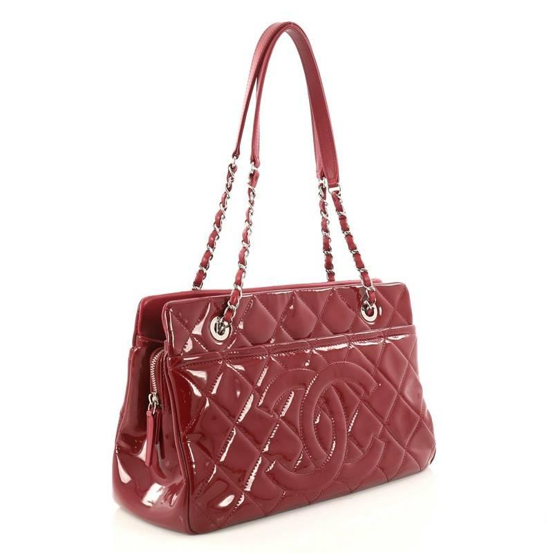 Red Chanel Timeless CC Shopping Tote Quilted Patent Medium