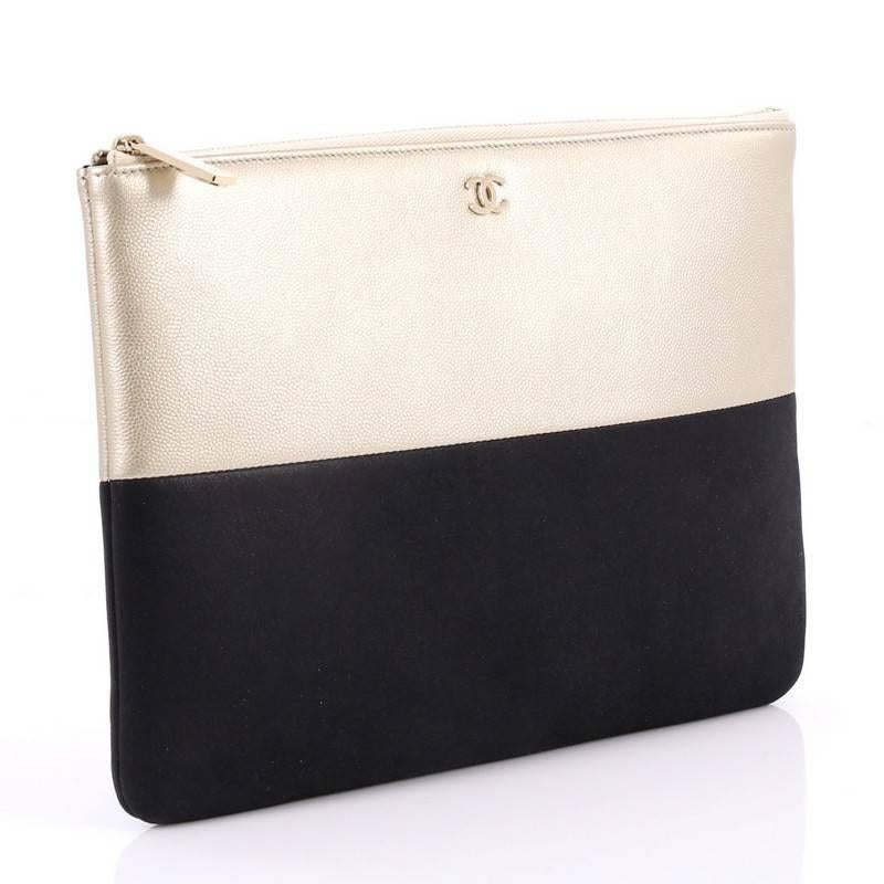 Beige Chanel Bicolor O Case Clutch Caviar And Iridescent Calfskin Medium