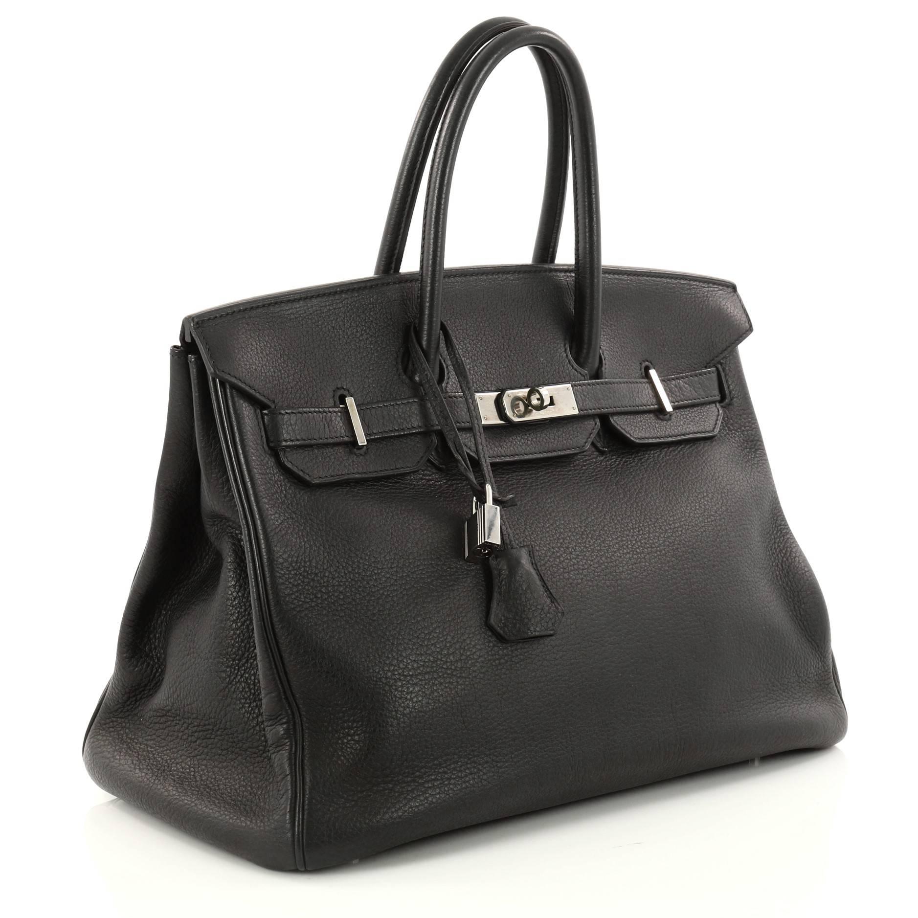Hermes Birkin Handbag Black Clemence with Palladium Hardware 35 In Good Condition In NY, NY