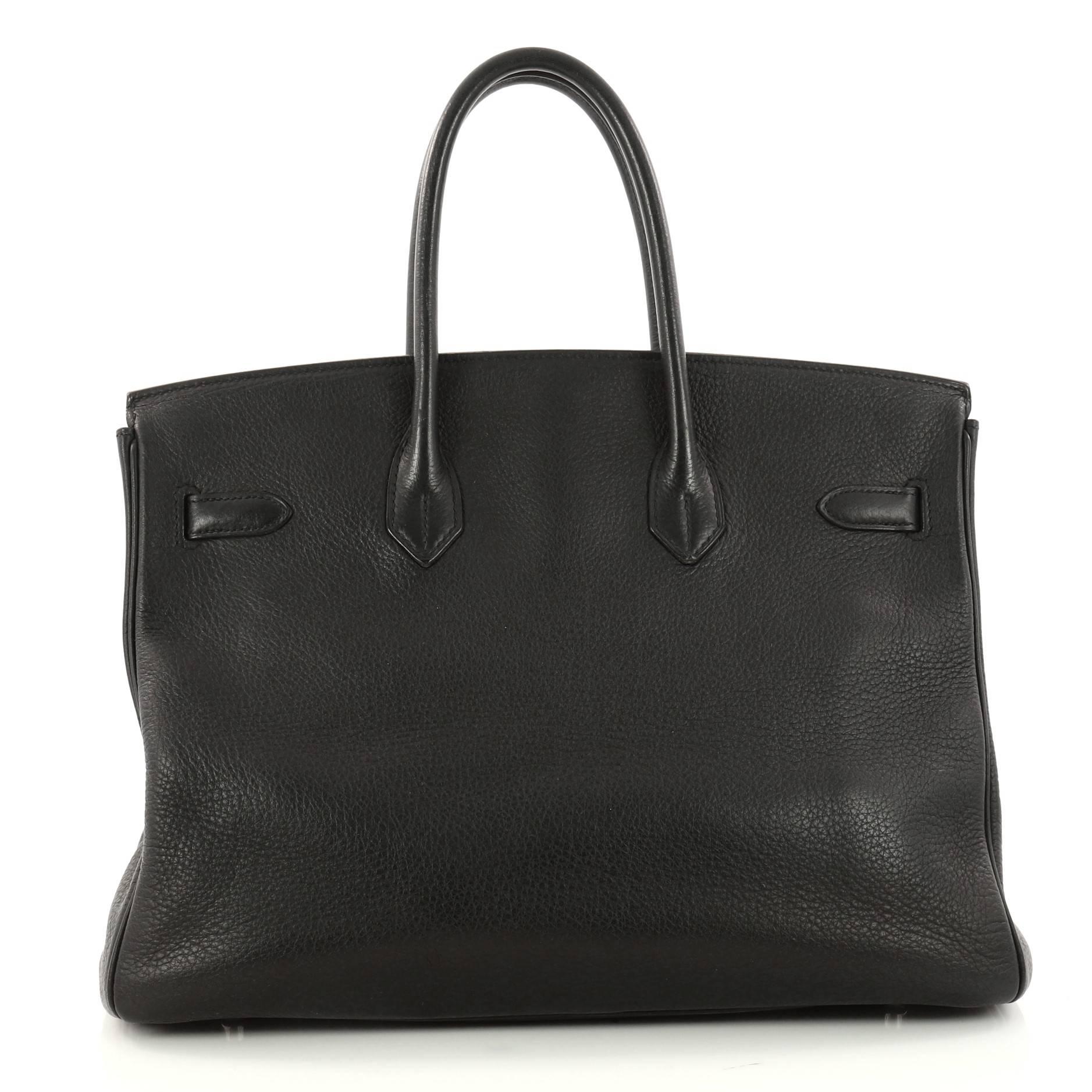 Women's Hermes Birkin Handbag Black Clemence with Palladium Hardware 35