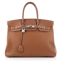 Hermes Birkin Handbag Gold Clemence with Palladium Hardware 35