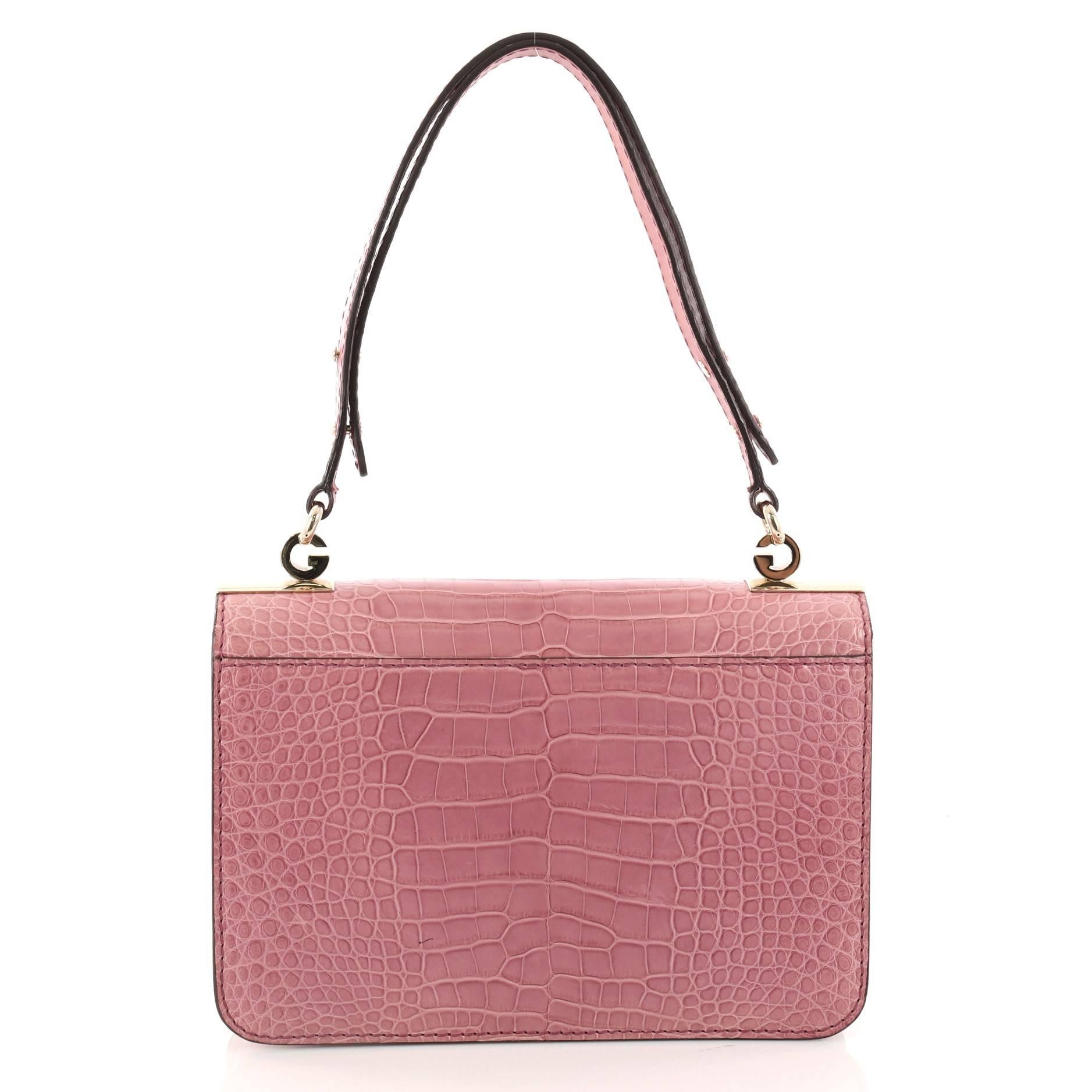 Brown Gucci 1973 Flap Top Handle Bag Crocodile Medium